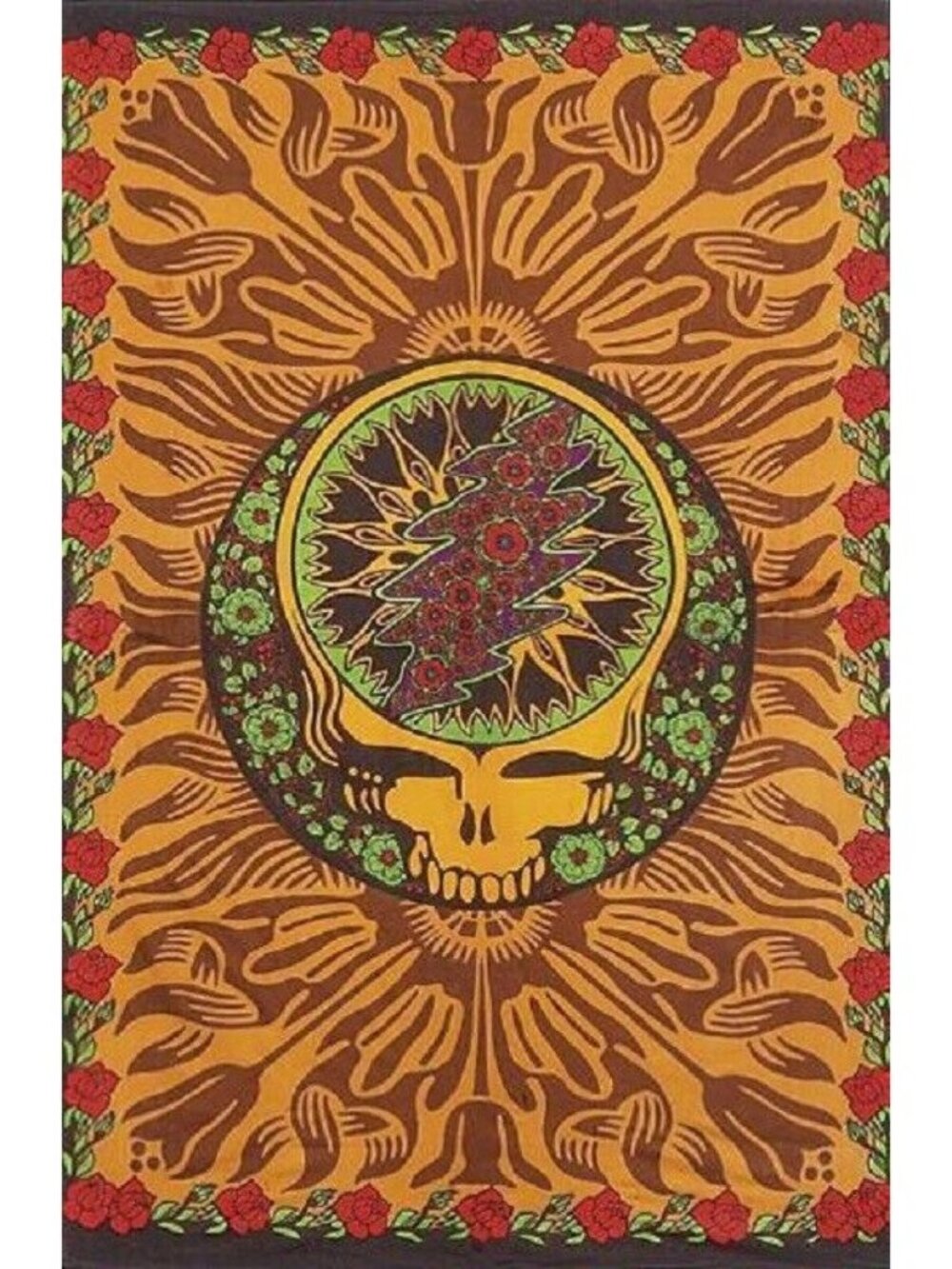 New Brown 30x45 Mini Grateful Dead Steal Your Face Gift Tapestry Red Roses Art